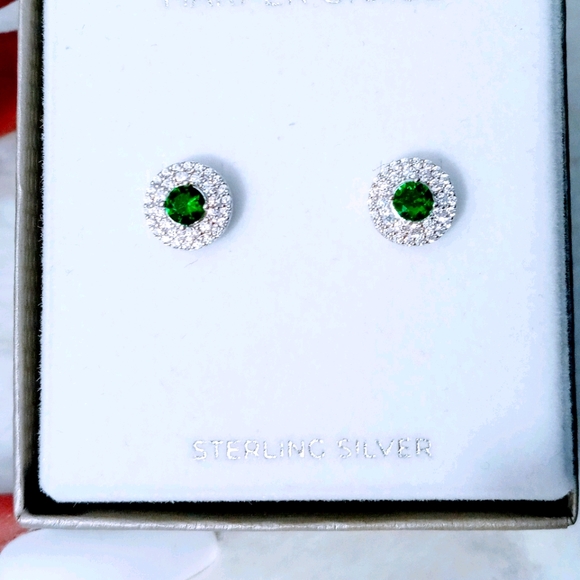 Sterling silver lab created Emerald CZ earrings - Picture 1 of 12